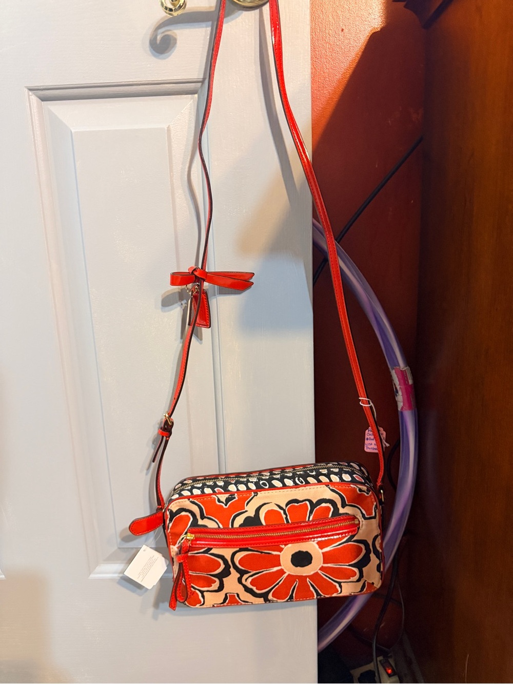 Coach Red and Cream Floral Crossbody Bag